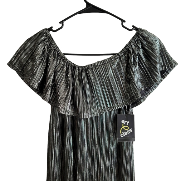 NWT Target Art Class Jumpsuit Cold Shoulder Wide Leg Black Silver Sz 14/16 - Picture 6 of 7